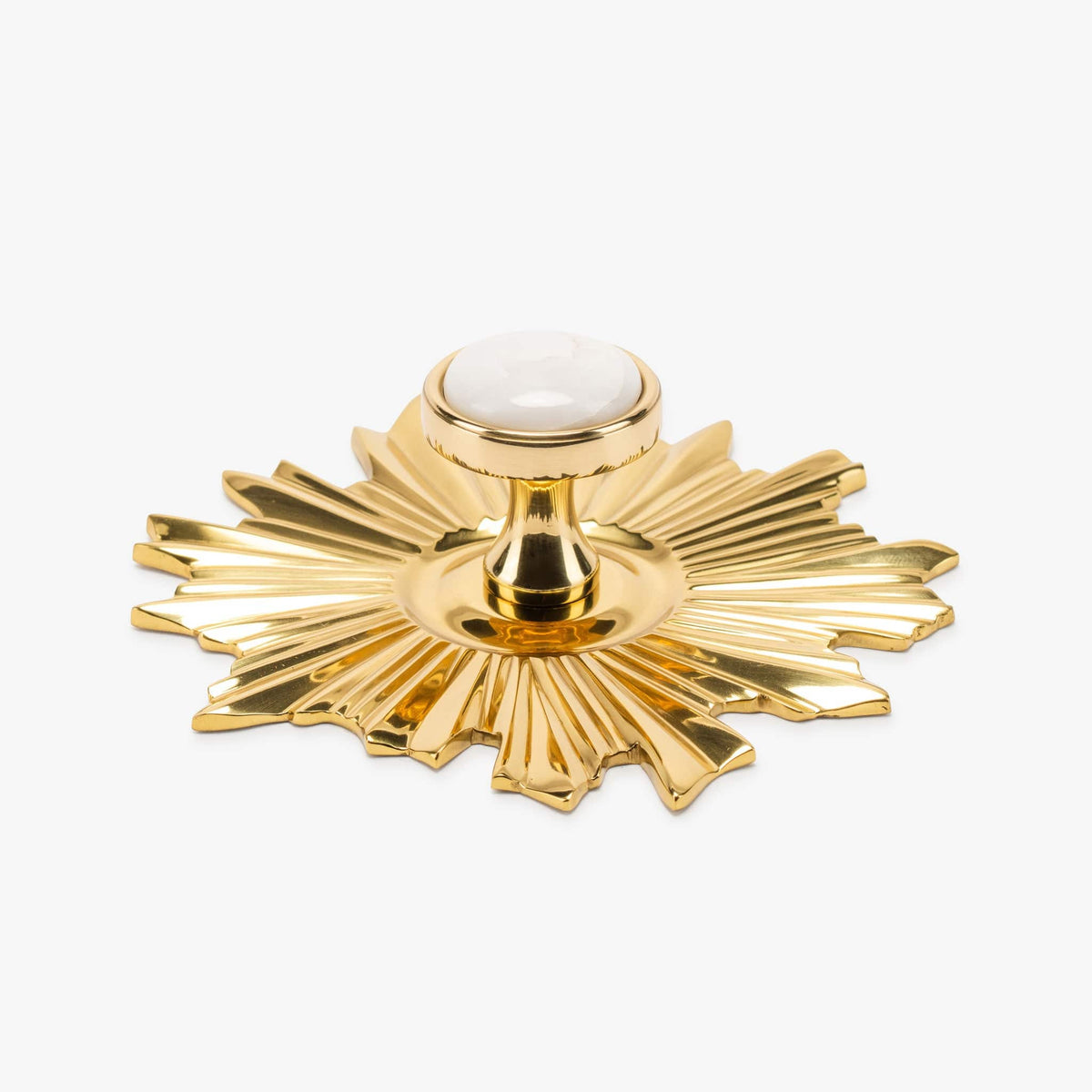 Lane 1.40" Custom Knob w/ Starburst 5.20" Backplate - Polished Brass#Gemstone_White Quartz