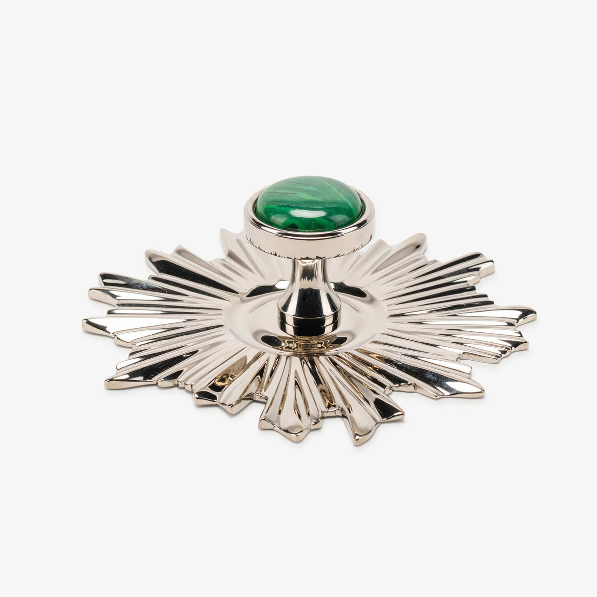 Lane 1.40" Custom Knob w/ Starburst 5.20" Backplate - Polished Nickel#Gemstone_Malachite