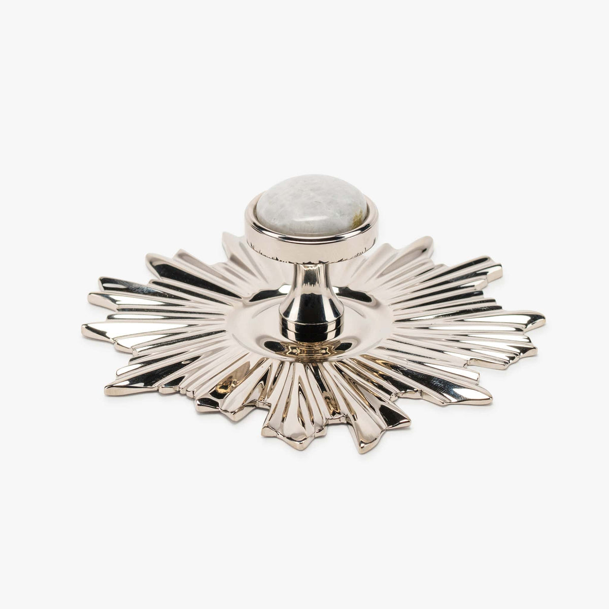 Lane 1.40" Custom Knob w/ Starburst 5.20" Backplate - Polished Nickel#Gemstone_Moonstone
