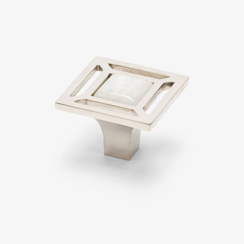 Evans Custom Knob - Polished Nickel#Gemstone_White Quartz