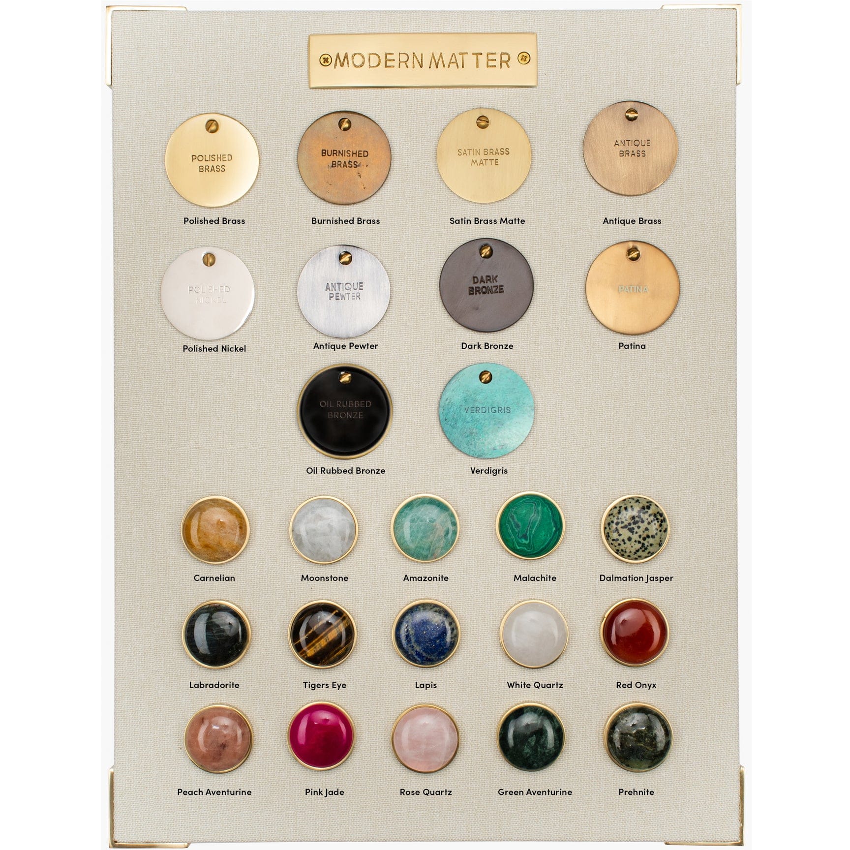 Modern Matter 11 - Sample Board - Gemstone & Finish Swatches