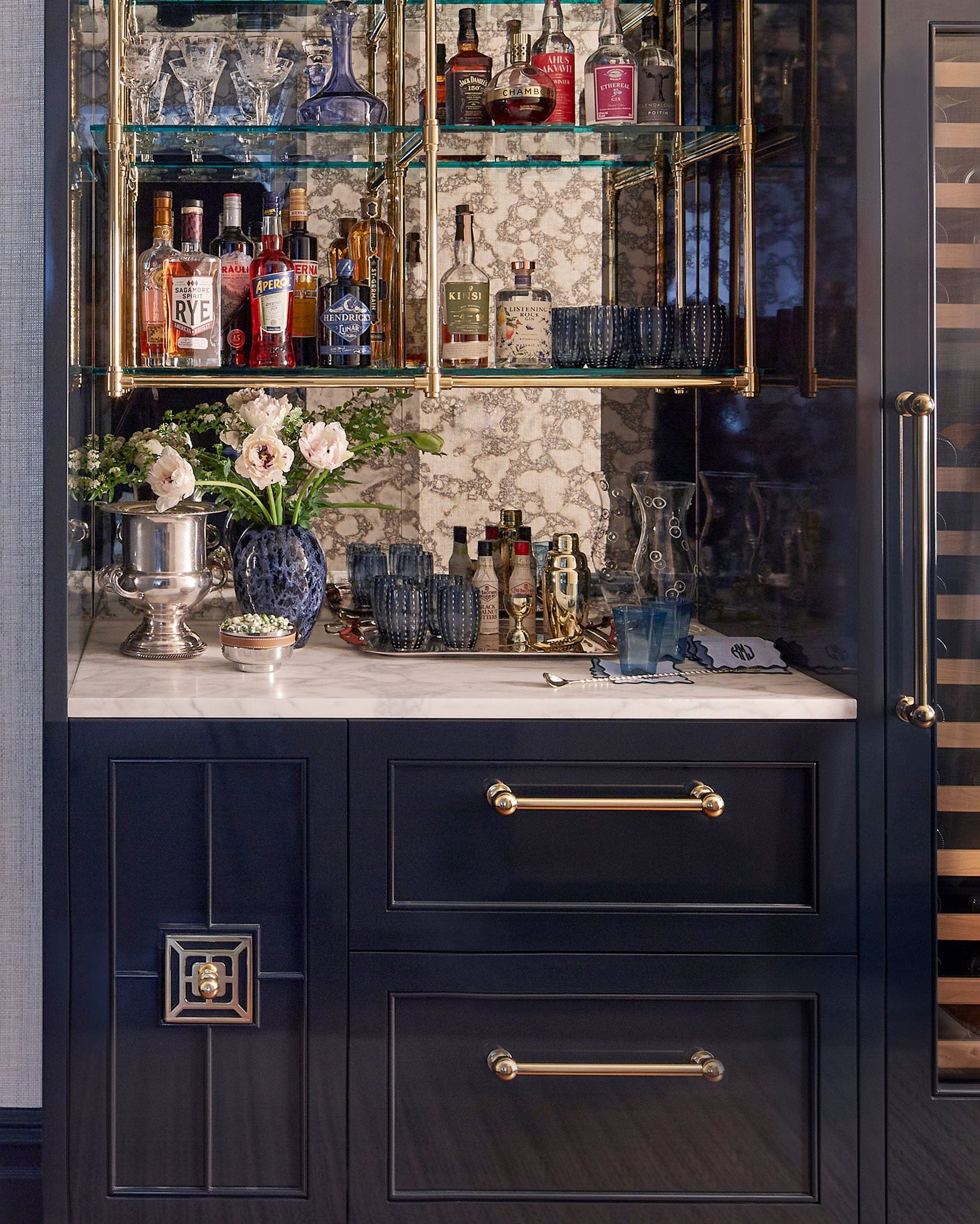 Q: Why did you choose to feature brass so prominently in this home bar?
