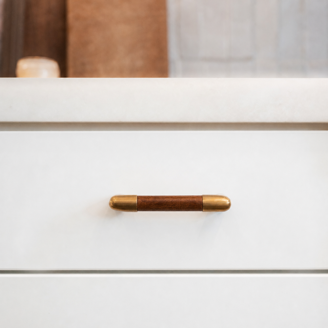Malibu Wood Pull (4" c-c) - Burnished Brass
