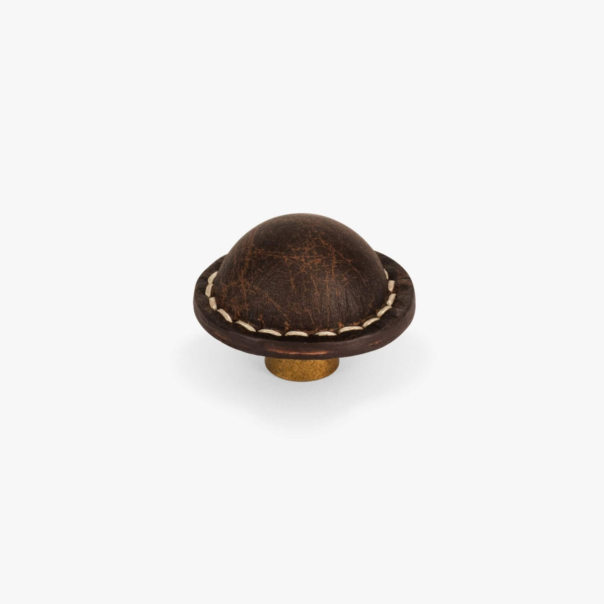 Santa Monica Leather 1.50" Knob - Burnished Brass - Oatmeal