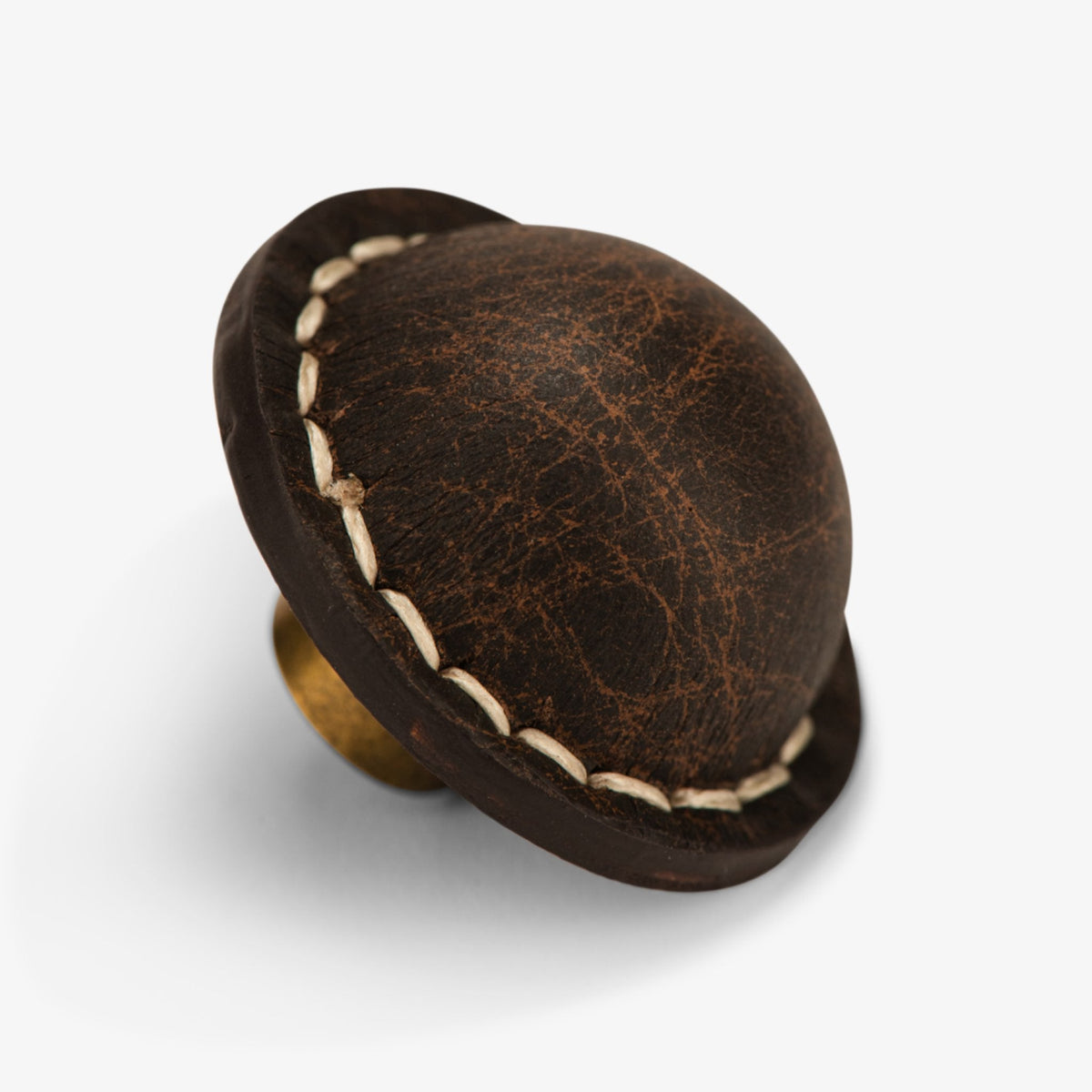 Santa Monica Leather 1.50" Knob - Burnished Brass - Oatmeal