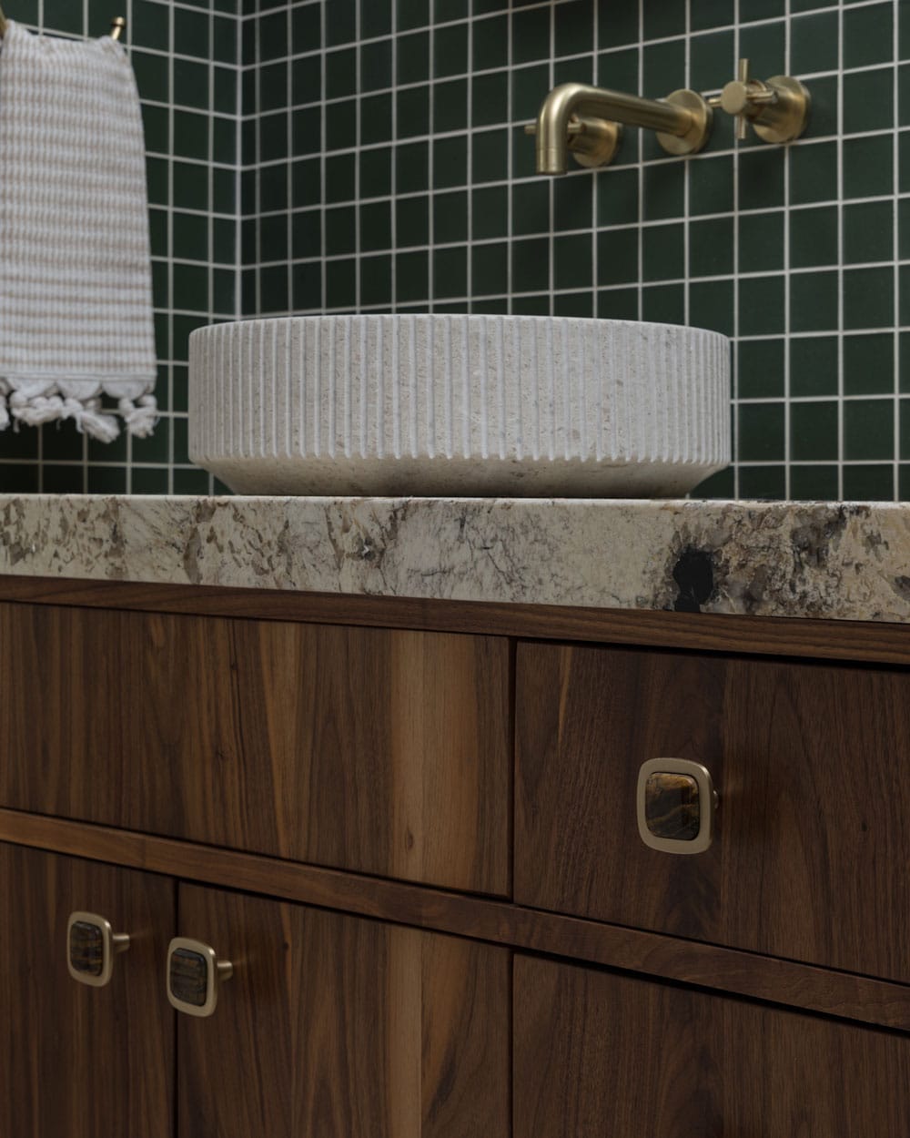 Q: Why did you select the McCoy Custom Pull for the bar and Benson Custom Knob for the bathroom?